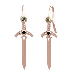 Peridot ve siyah zirkon 14 ayar rose altın küpe