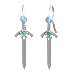 Kılıç Küpe - Akuamarin ve kök zümrüt 925 ayar gümüş küpe #12g0zvg