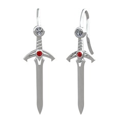Pırlanta ve garnet 18 ayar beyaz altın küpe (0.16 karat)