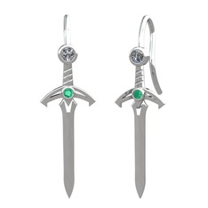 Kılıç Küpe - Pırlanta ve kök zümrüt 18 ayar beyaz altın küpe (0.16 karat) #13urxjs
