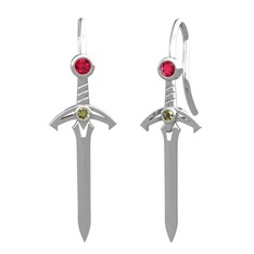Kılıç Küpe - Rodolit garnet ve peridot 14 ayar beyaz altın küpe #14vohrw