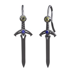 Kılıç Küpe - Peridot ve lab safir 925 ayar siyah rodyum kaplama gümüş küpe #15vuaq7