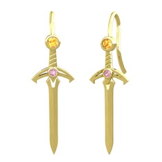 Kılıç Küpe - Sitrin ve pembe kuvars 925 ayar altın kaplama gümüş küpe #169a95