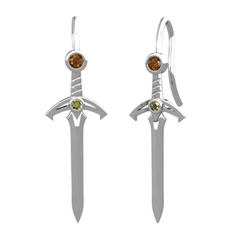 Dumanlı kuvars ve peridot 925 ayar gümüş küpe