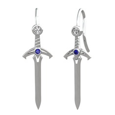 Kılıç Küpe - Swarovski ve lab safir 14 ayar beyaz altın küpe #16hwg6