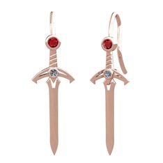 Garnet ve pırlanta 14 ayar rose altın küpe (0.072 karat)