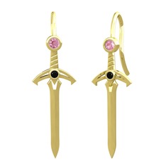 Pembe kuvars ve siyah zirkon 18 ayar altın küpe