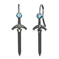 Kılıç Küpe - Akuamarin ve peridot 925 ayar siyah rodyum kaplama gümüş küpe #17mj5e4