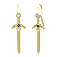 Kılıç Küpe - Swarovski ve lab safir 14 ayar altın küpe #17n21x8