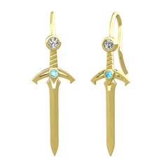 Kılıç Küpe - Swarovski ve akuamarin 18 ayar altın küpe #17ro5wc