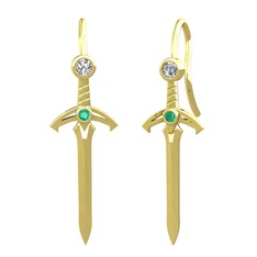 Kılıç Küpe - Swarovski ve kök zümrüt 925 ayar altın kaplama gümüş küpe #17t4lck