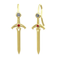 Pırlanta ve garnet 925 ayar altın kaplama gümüş küpe (0.16 karat)