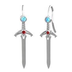 Akuamarin ve garnet 14 ayar beyaz altın küpe