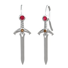 Rodolit garnet ve dumanlı kuvars 14 ayar beyaz altın küpe