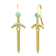 Akuamarin ve swarovski 8 ayar altın küpe