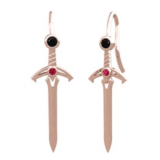 Kılıç Küpe - Siyah zirkon ve rodolit garnet 8 ayar rose altın küpe #191wghy