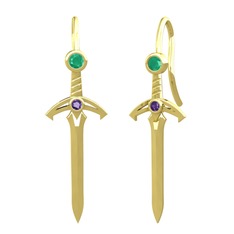 Kılıç Küpe - Kök zümrüt ve ametist 925 ayar altın kaplama gümüş küpe #19h8d3i