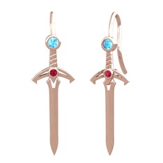 Akuamarin ve rodolit garnet 8 ayar rose altın küpe