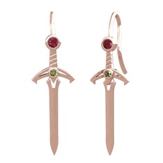 Kılıç Küpe - Kök yakut ve peridot 14 ayar rose altın küpe #19k3feh