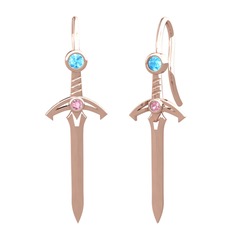 Akuamarin ve pembe kuvars 14 ayar rose altın küpe