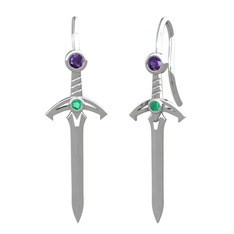 Ametist ve kök zümrüt 8 ayar beyaz altın küpe