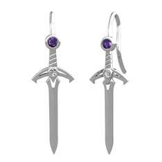 Ametist ve swarovski 18 ayar beyaz altın küpe