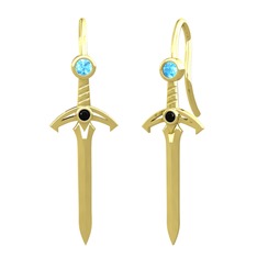 Akuamarin ve siyah zirkon 18 ayar altın küpe