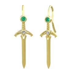 Kök zümrüt ve swarovski 8 ayar altın küpe