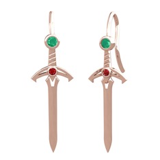 Kılıç Küpe - Kök zümrüt ve garnet 18 ayar rose altın küpe #1ao9xb3