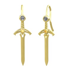 Pırlanta ve sitrin 18 ayar altın küpe (0.16 karat)