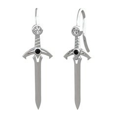 Kılıç Küpe - Swarovski ve siyah zirkon 18 ayar beyaz altın küpe #1b2eyem