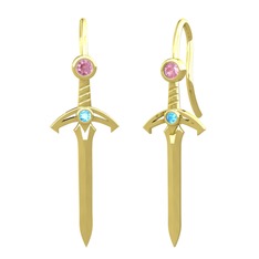 Kılıç Küpe - Pembe kuvars ve akuamarin 14 ayar altın küpe #1b4307g