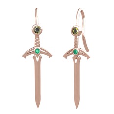 Peridot ve kök zümrüt 8 ayar rose altın küpe