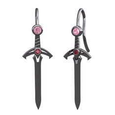 Kılıç Küpe - Pembe kuvars ve kök yakut 925 ayar siyah rodyum kaplama gümüş küpe #1crkvwg