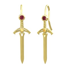 Kılıç Küpe - Kök yakut ve sitrin 14 ayar altın küpe #1cul65j