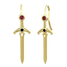 Kök yakut ve siyah zirkon 18 ayar altın küpe