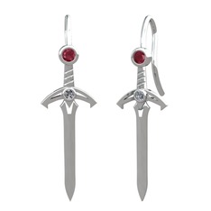 Kılıç Küpe - Kök yakut ve pırlanta 925 ayar gümüş küpe (0.072 karat) #1d16uq2