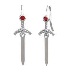 Garnet ve pırlanta 925 ayar gümüş küpe (0.072 karat)