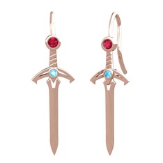 Kılıç Küpe - Rodolit garnet ve akuamarin 8 ayar rose altın küpe #1e0b7mf