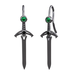 Kılıç Küpe - Yeşil kuvars ve siyah zirkon 925 ayar siyah rodyum kaplama gümüş küpe #1e9dqvc