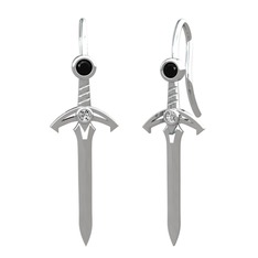 Kılıç Küpe - Siyah zirkon ve swarovski 8 ayar beyaz altın küpe #1efl0jb