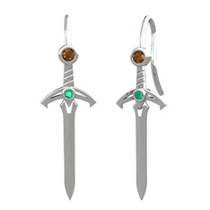 Kılıç Küpe - Dumanlı kuvars ve kök zümrüt 18 ayar beyaz altın küpe #1ewsr7u