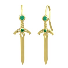 Kök zümrüt ve yeşil kuvars 18 ayar altın küpe