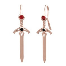 Kılıç Küpe - Garnet ve siyah zirkon 18 ayar rose altın küpe #1fe7o3m