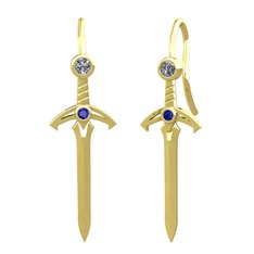 Kılıç Küpe - Pırlanta ve lab safir 18 ayar altın küpe (0.16 karat) #1fg6s68