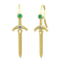 Kılıç Küpe - Kök zümrüt ve pırlanta 8 ayar altın küpe (0.072 karat) #1gg6zjm