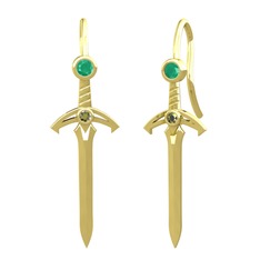 Kök zümrüt ve peridot 8 ayar altın küpe