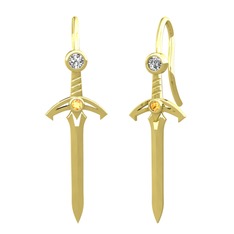 Kılıç Küpe - Swarovski ve sitrin 18 ayar altın küpe #1hs08ad