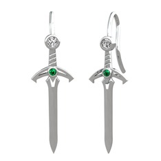 Kılıç Küpe - Beyaz zirkon ve yeşil kuvars 18 ayar beyaz altın küpe #1j21zu5