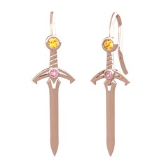 Kılıç Küpe - Sitrin ve pembe kuvars 14 ayar rose altın küpe #1j2d9sv